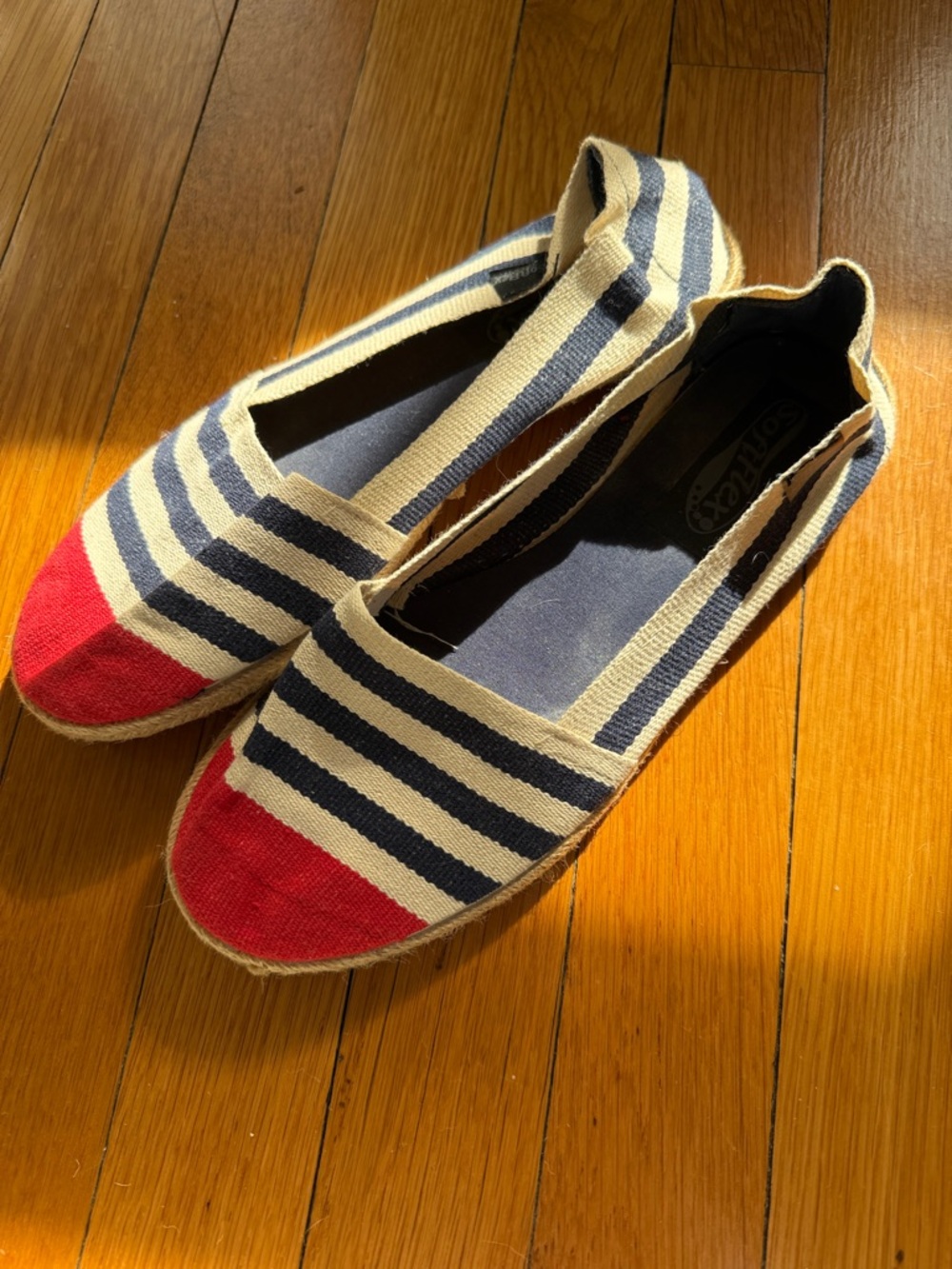 Striped Canvas Espadrille Flats - Navy, Cream & Red